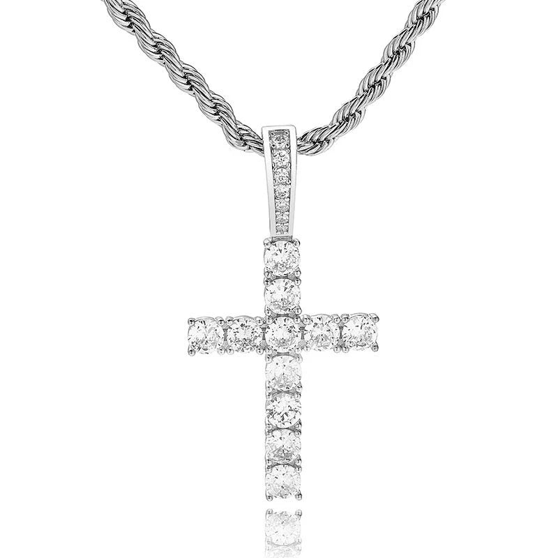 Wholesale Fine 925 Sterling Silver CZ Zircon Pendant Necklace Gold-Plated Cross for Men Fashion Accessory for Weddings