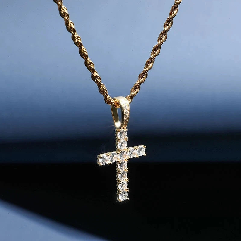 Wholesale Fine 925 Sterling Silver CZ Zircon Pendant Necklace Gold-Plated Cross for Men Fashion Accessory for Weddings