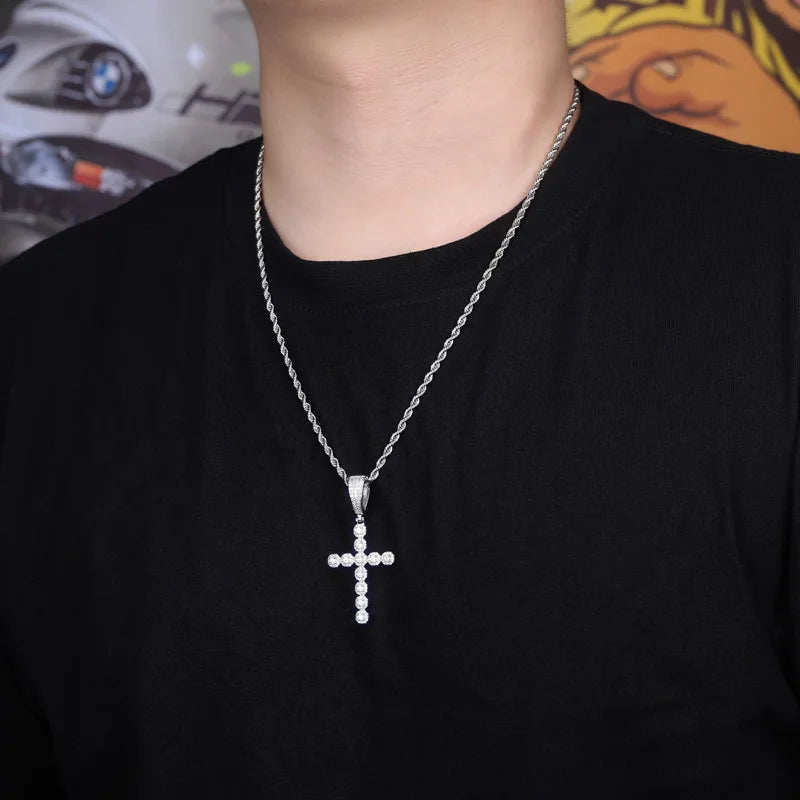Retro Africa USA Jesus Crystal Cross Pendant Hardness Micro Setting Creative Personal Youthful Chopper Cross Pendant
