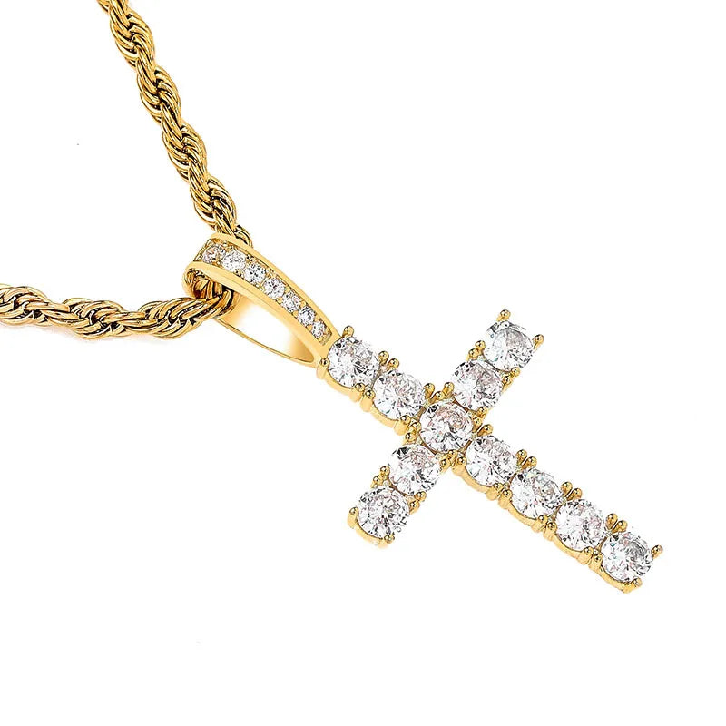 Wholesale Fine 925 Sterling Silver CZ Zircon Pendant Necklace Gold-Plated Cross for Men Fashion Accessory for Weddings
