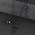 3pcs Set Men's Stainless Steel Metal Cross Pendant Chain Necklace Bracelet Ring Jewelry Set Male Hip Hop Daily Wear Accessories