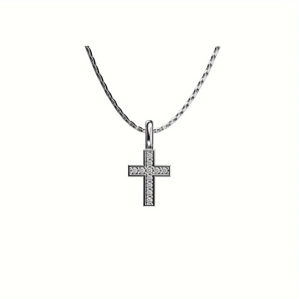 Mini Cross Necklace for Men Boys,Waterproof Full Zircon Cross Pendant Necklace,Hip Hop Rap Cool Collar Gift