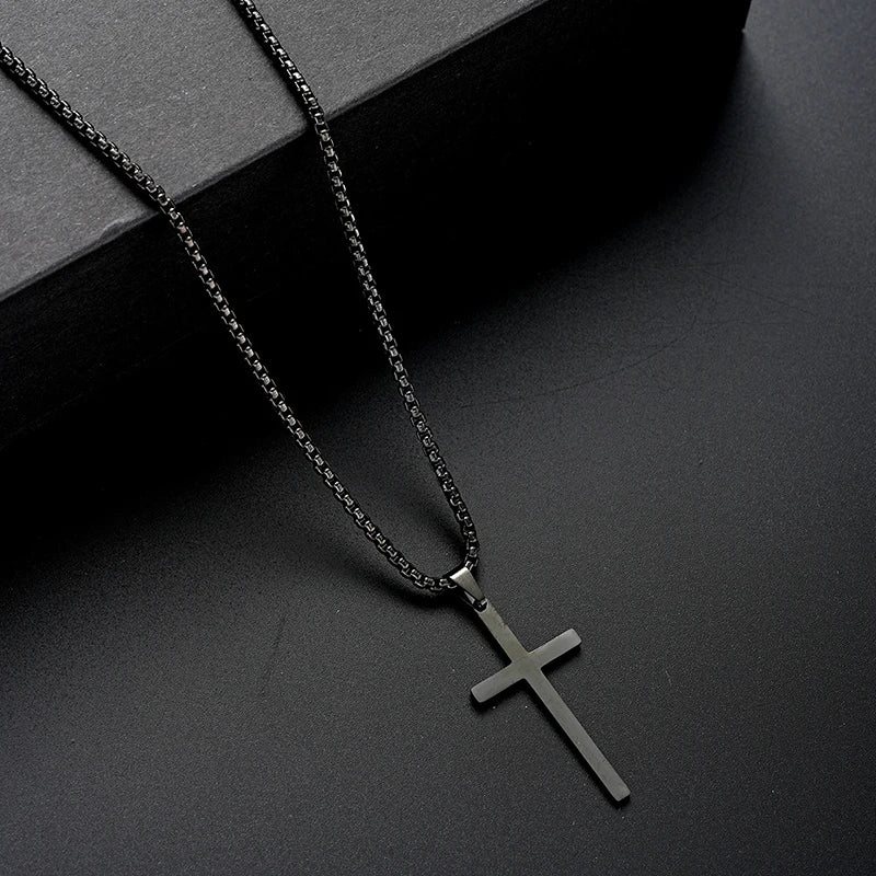 3pcs Set Men's Stainless Steel Metal Cross Pendant Chain Necklace Bracelet Ring Jewelry Set Male Hip Hop Daily Wear Accessories