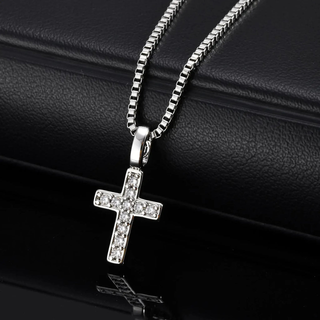 Mini Cross Necklace for Men Boys,Waterproof Full Zircon Cross Pendant Necklace,Hip Hop Rap Cool Collar Gift