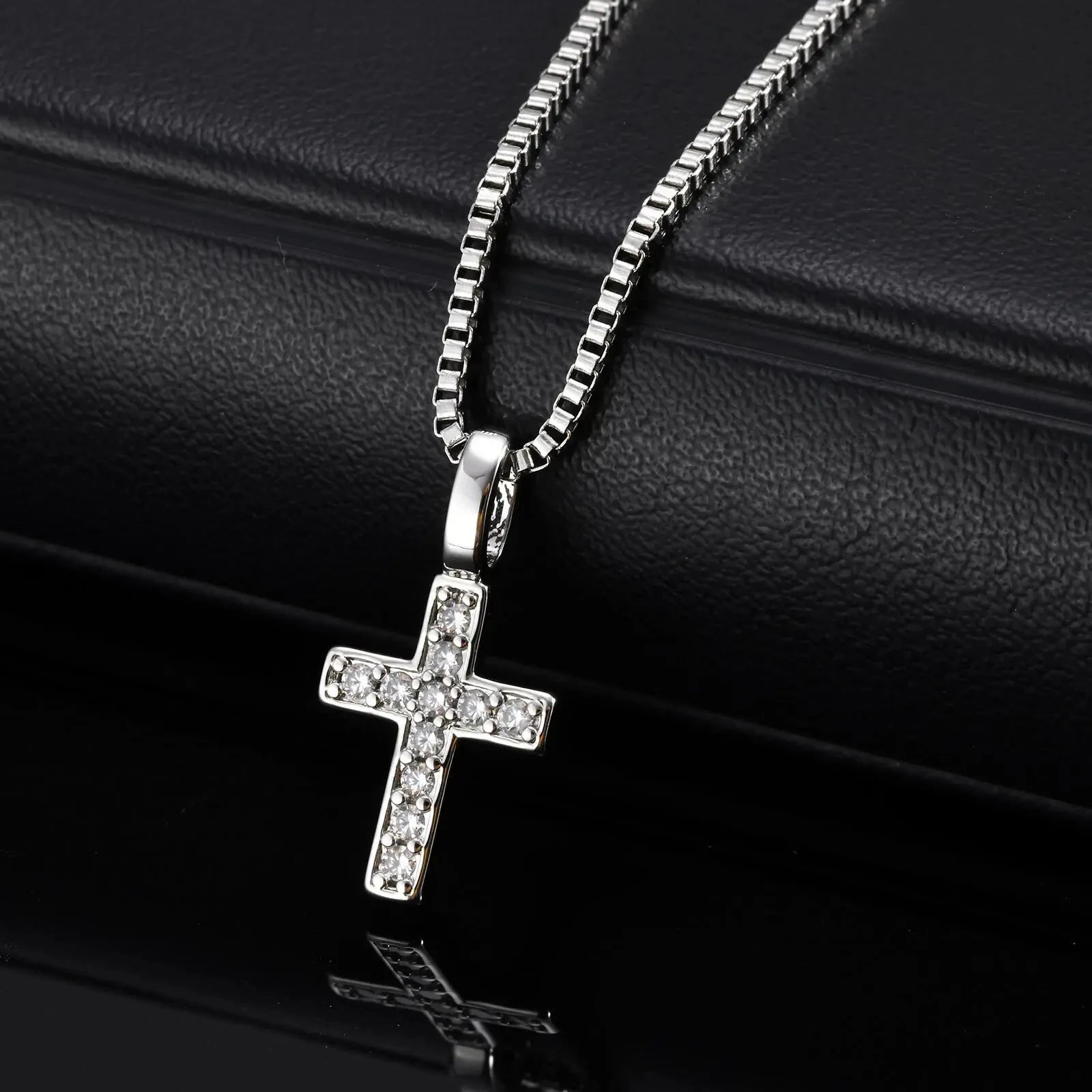 Mini Cross Necklace for Men Boys,Waterproof Full Zircon Cross Pendant Necklace,Hip Hop Rap Cool Collar Gift